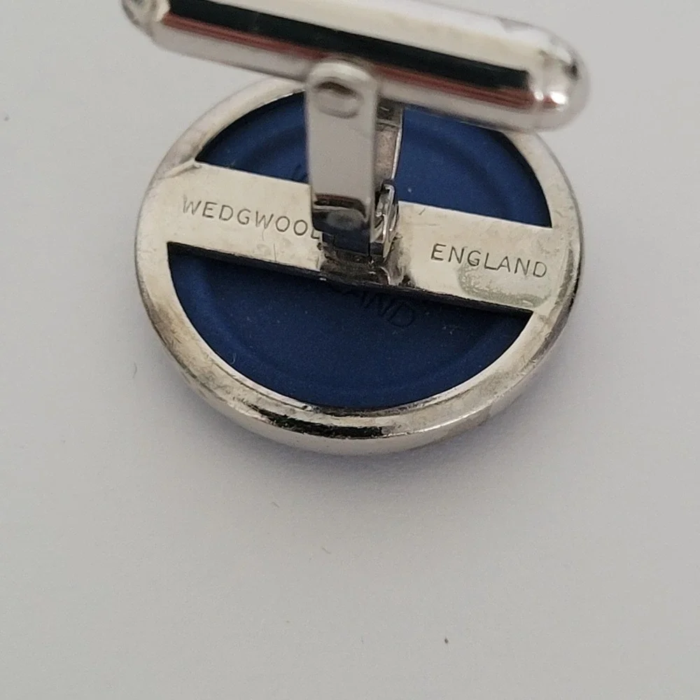 Wedgwood Blue Jasperware Sailing Ship Cufflinks Vintage Silver Tone England